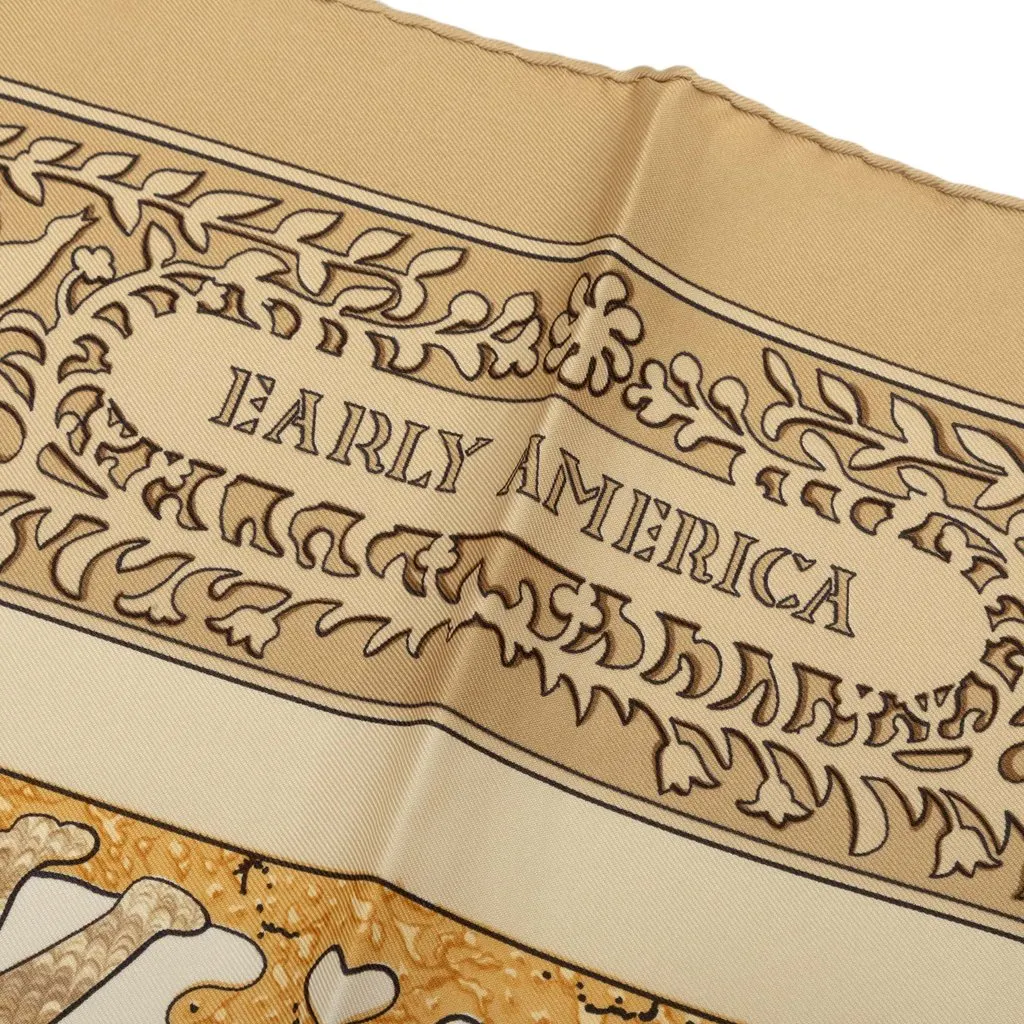 Hermès Early America Silk Scarf 90 Beige Silk Good - Box View