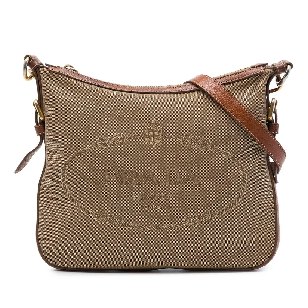 Prada Canvas Canapa Logo Crossbody Beige Good - Front View