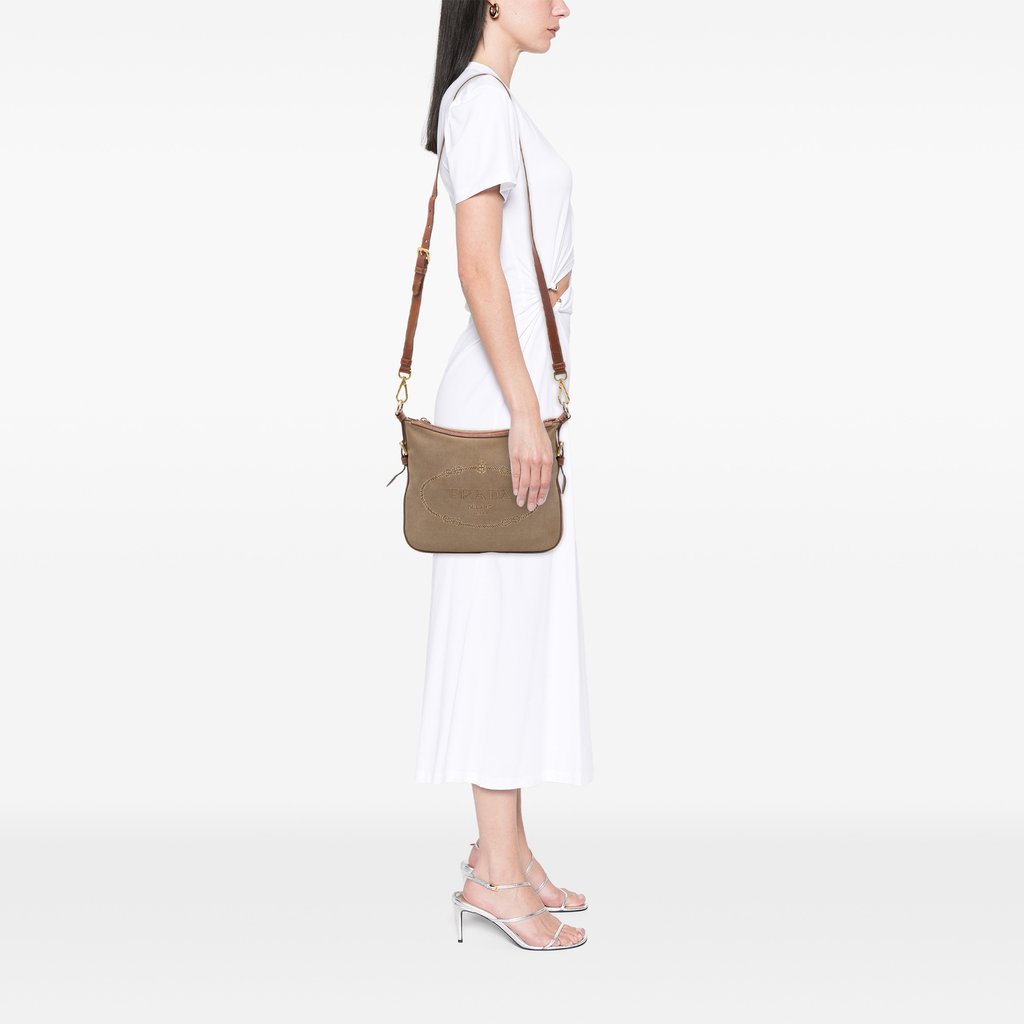 【新品未使用】PRADA CANAPA MELAN ベージュ/ネイビー✨希少✨ Prada Canvas Canapa Logo Crossbody Beige Medium | Pre-Owned