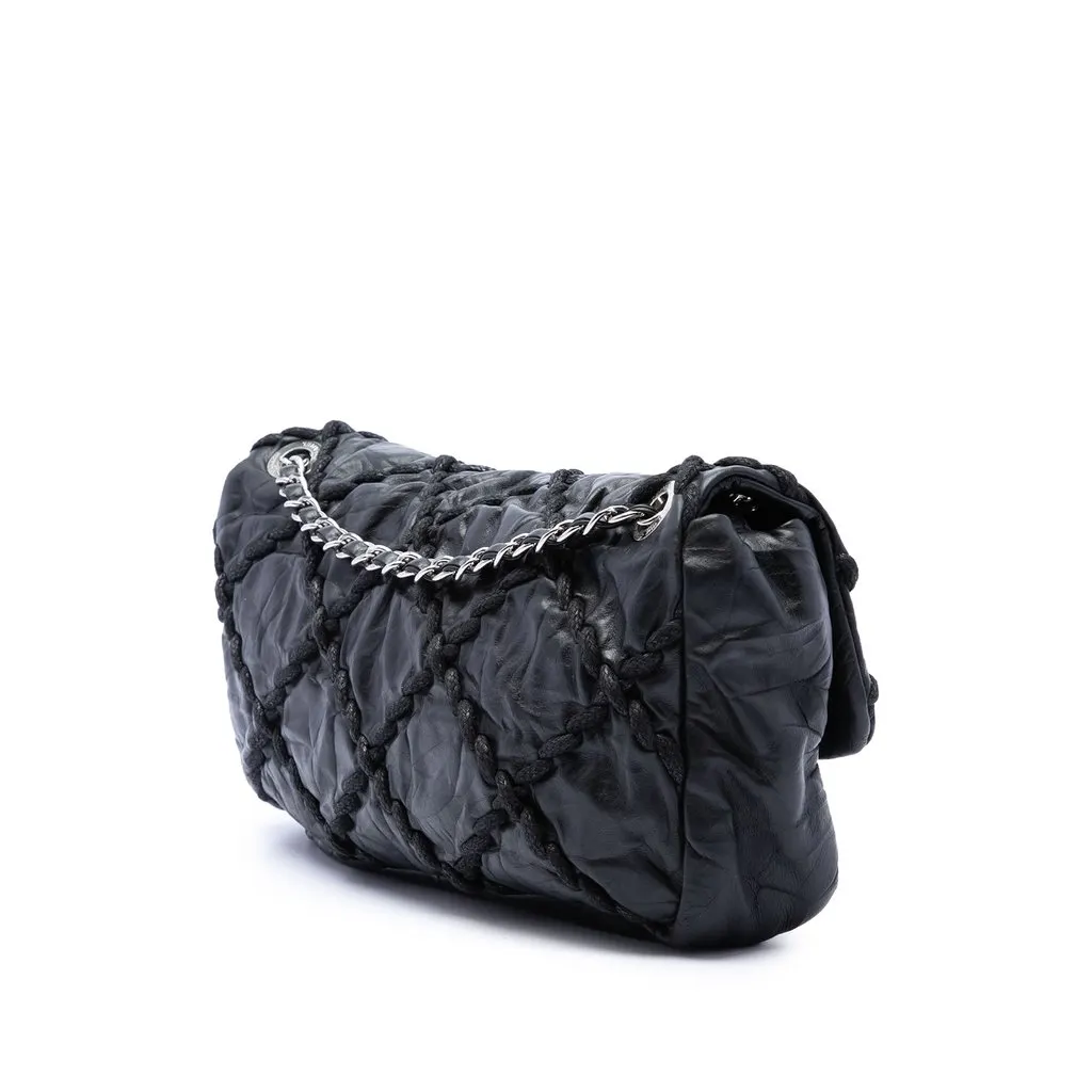 Chanel Medium Quilted Crinkled Calfskin Ultra Stitch Flap Black Leather Very good - Back View