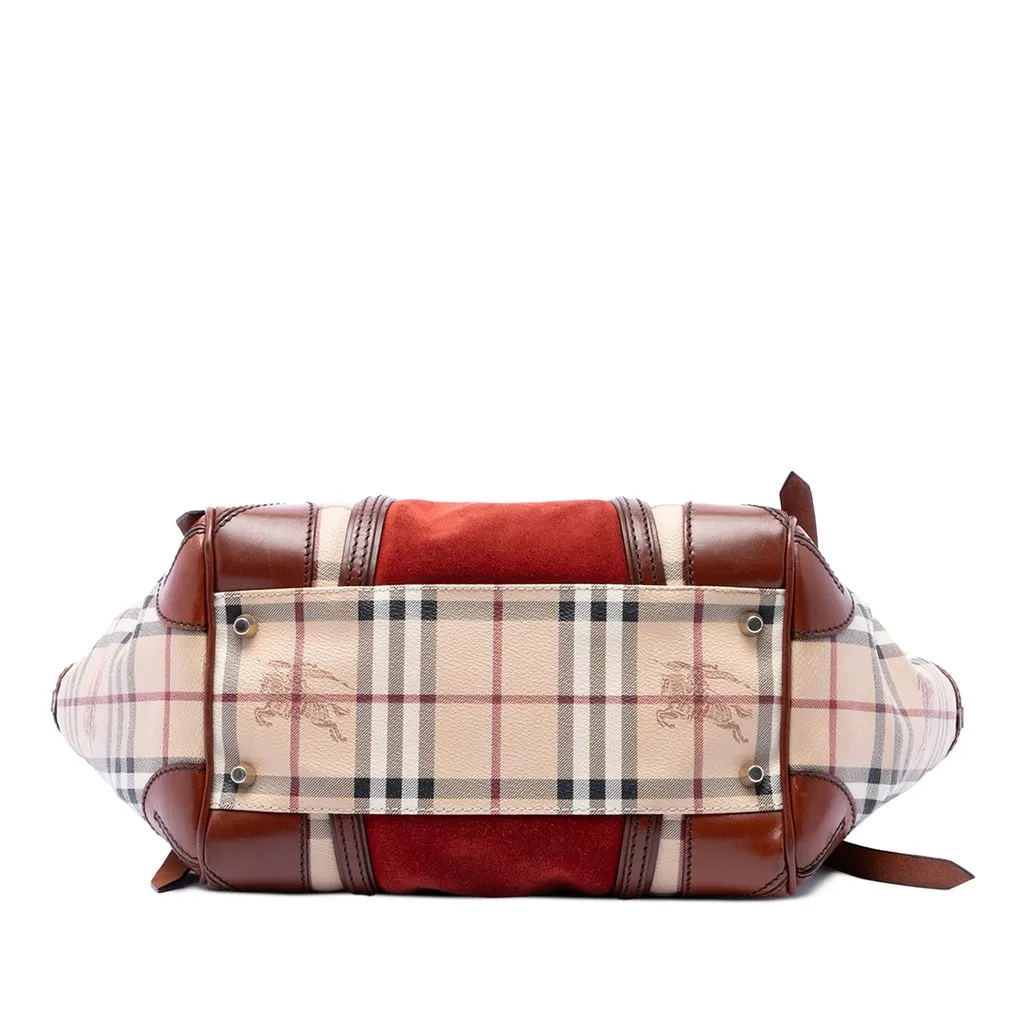 Burberry Small Suede Trimmed Haymarket Check Coated Canvas Canterbury Tote Beige Very good - Inside View