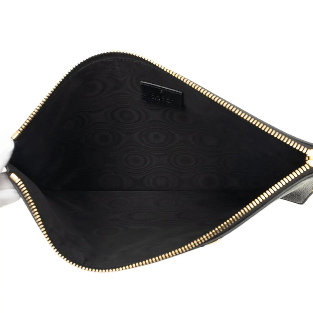 Gucci Grained Calfskin Zumi Zip Pouch Black Leather Very good - Model View