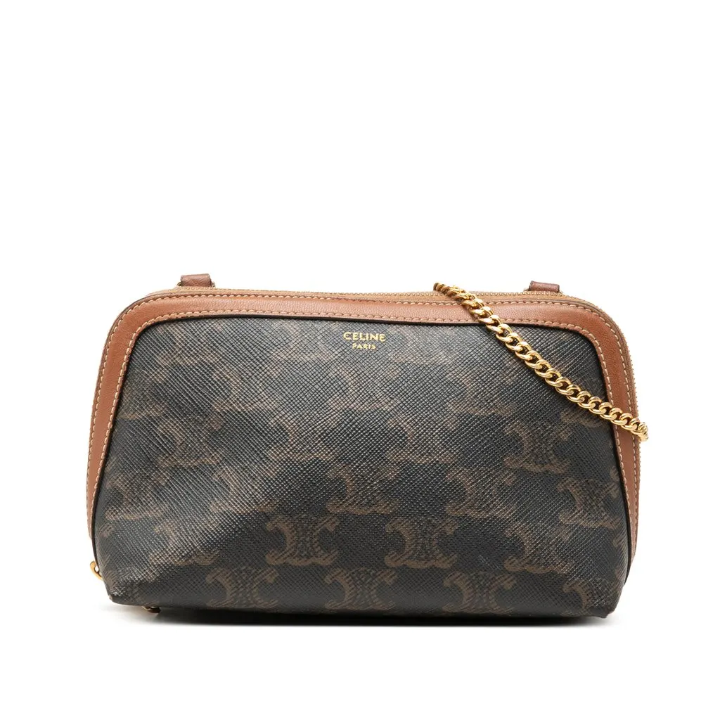 Celine Triomphe Coated Canvas Clutch On Chain Brown Canvas Very good - Front View