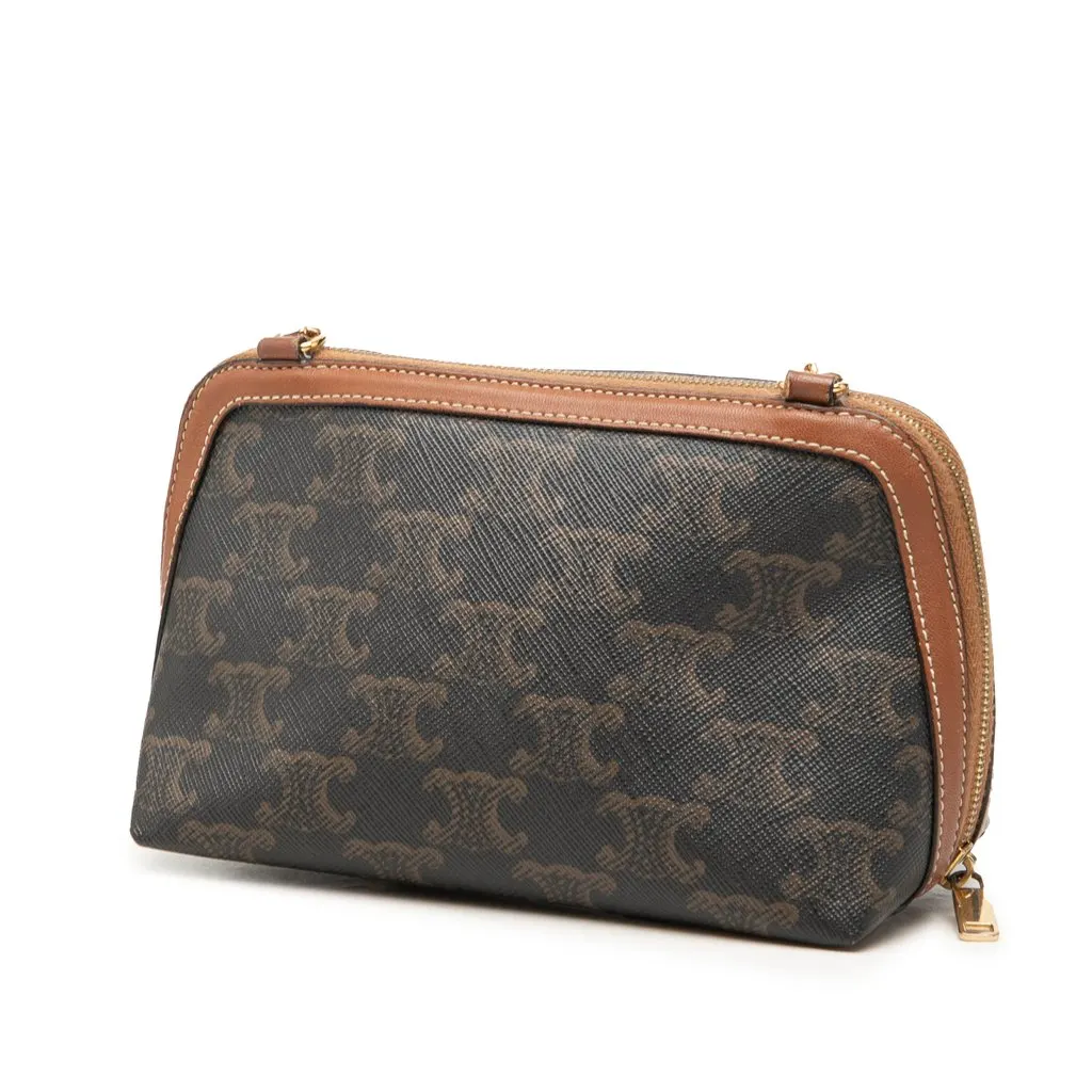Celine Triomphe Coated Canvas Clutch On Chain Brown Canvas Very good - Back View