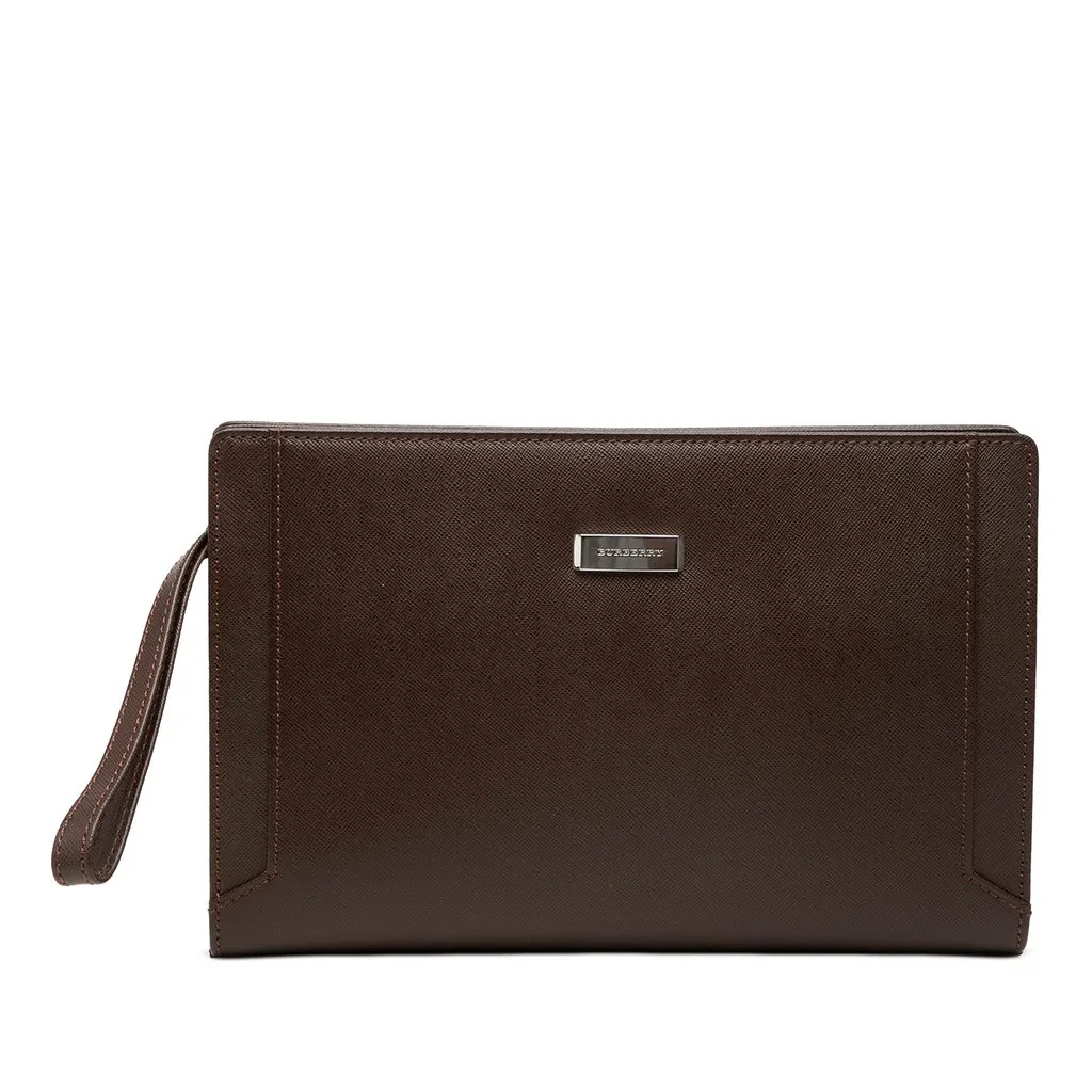 Burberry Leather Clutch Brown Leather Very good - Front View