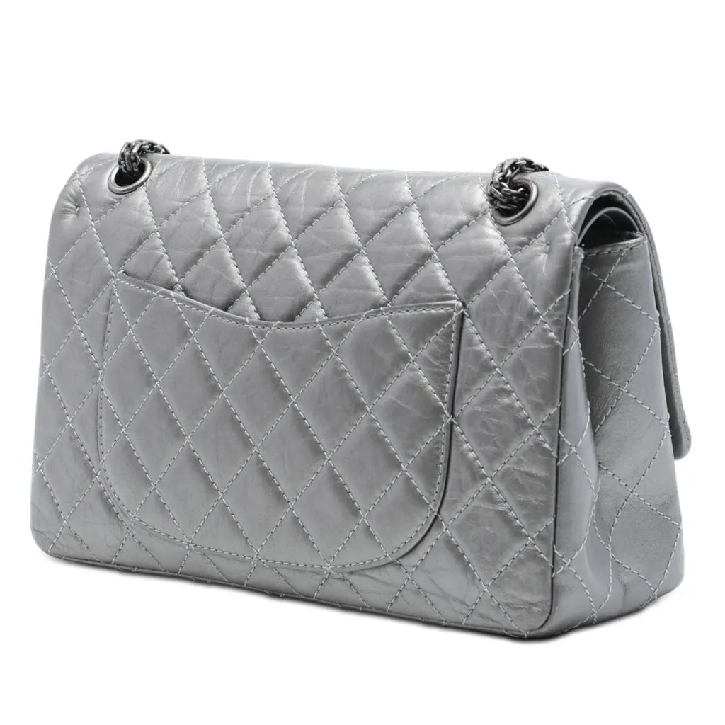 Chanel Quilted Metallic Aged Calfskin Reissue 2.55 Double Flap 226 Silver Leather Very good - Back View