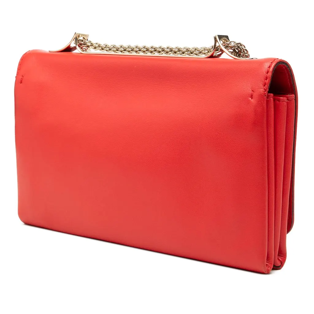 Valentino Leather Rockstud Va Va Voom Clutch on Chain Red Leather Good - Back View