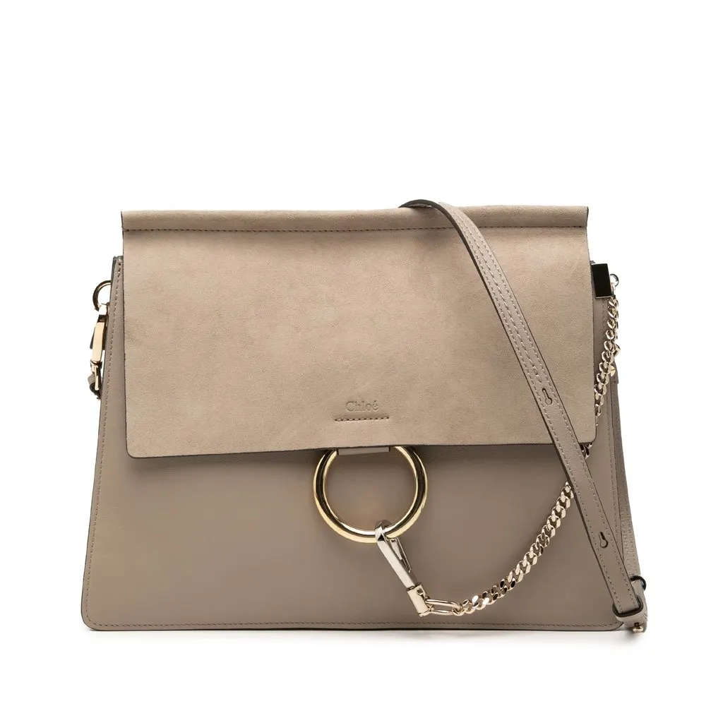 Chloé Medium Calfskin and Suede Faye Crossbody Brown Leather Very good - Front View