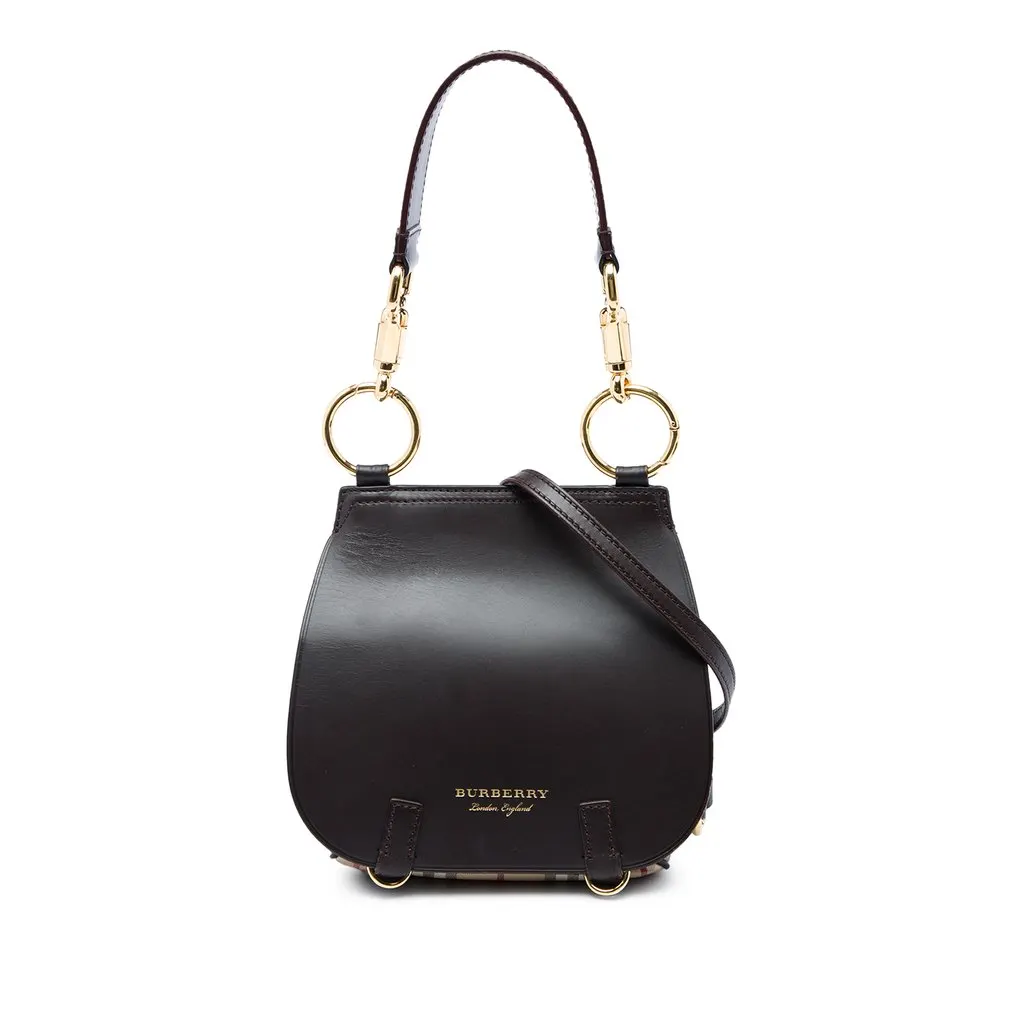 Burberry كبيرة جلد و Haymarket Check Coated قماش Bridle سادل حقيبة