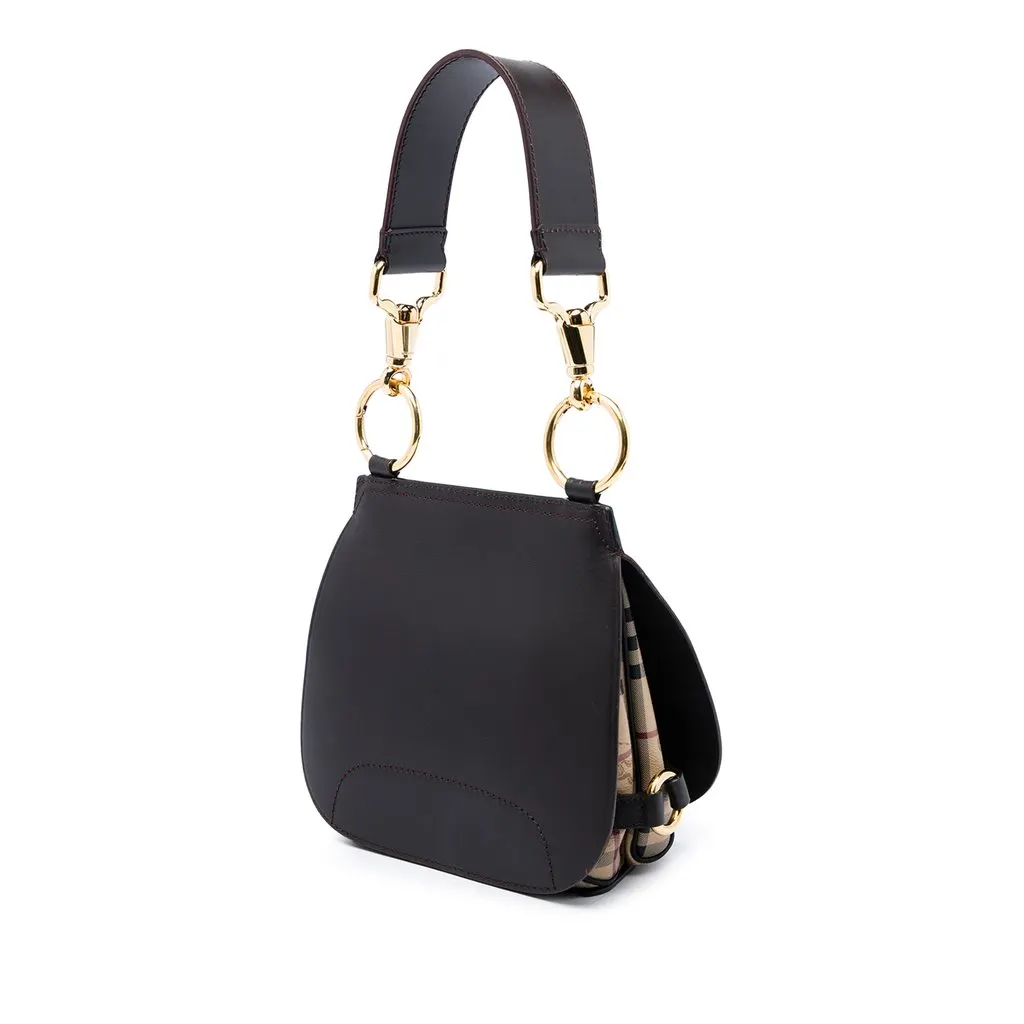 Burberry Large Leather and Haymarket Check Coated Canvas Bridle Saddle Bag Brown Leather Good - Back View