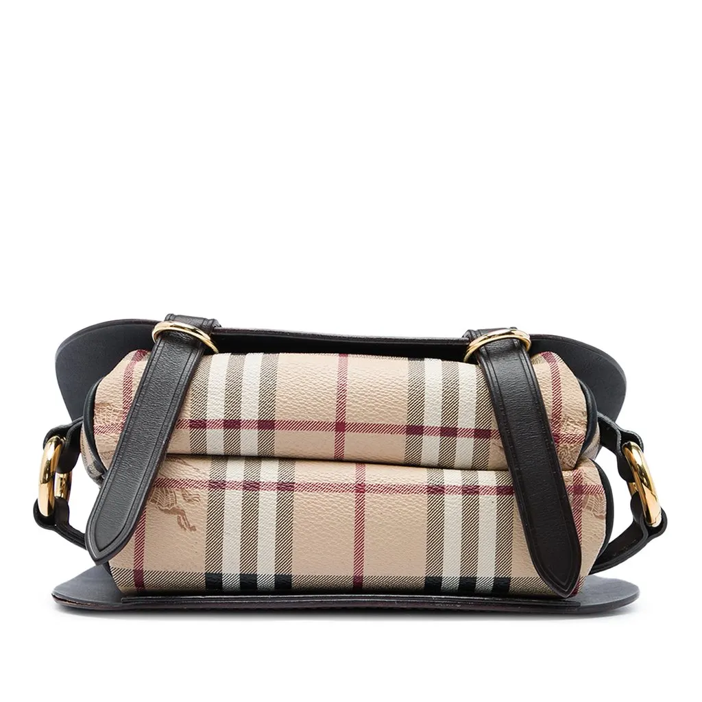 Burberry Large Leather and Haymarket Check Coated Canvas Bridle Saddle Bag Brown Leather Good - Inside View