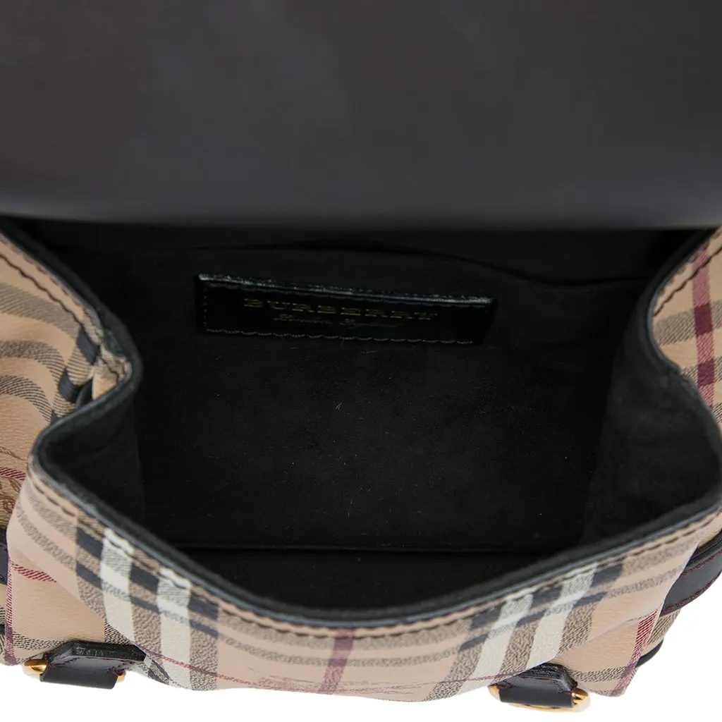 Burberry Large Leather and Haymarket Check Coated Canvas Bridle Saddle Bag Brown Leather Good - Model View