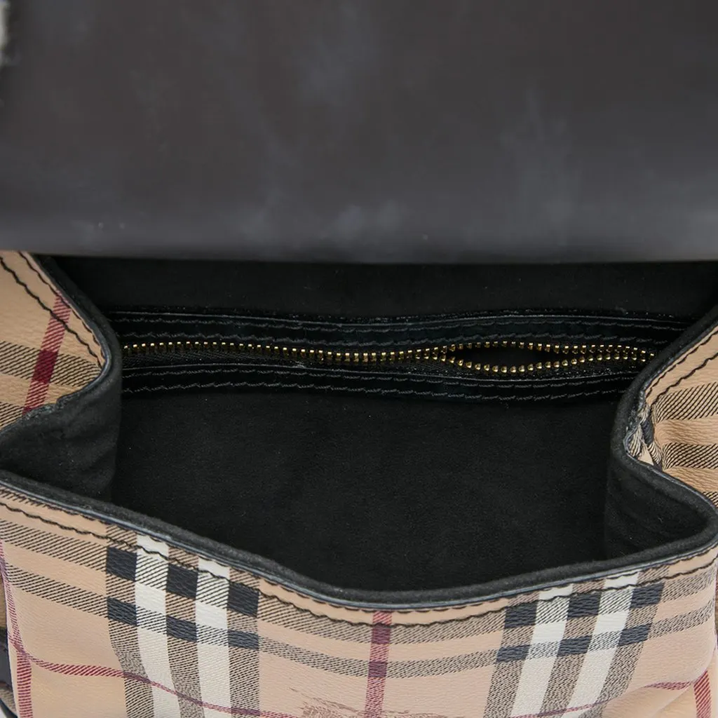 Burberry Large Leather and Haymarket Check Coated Canvas Bridle Saddle Bag Brown Leather Good - Box View