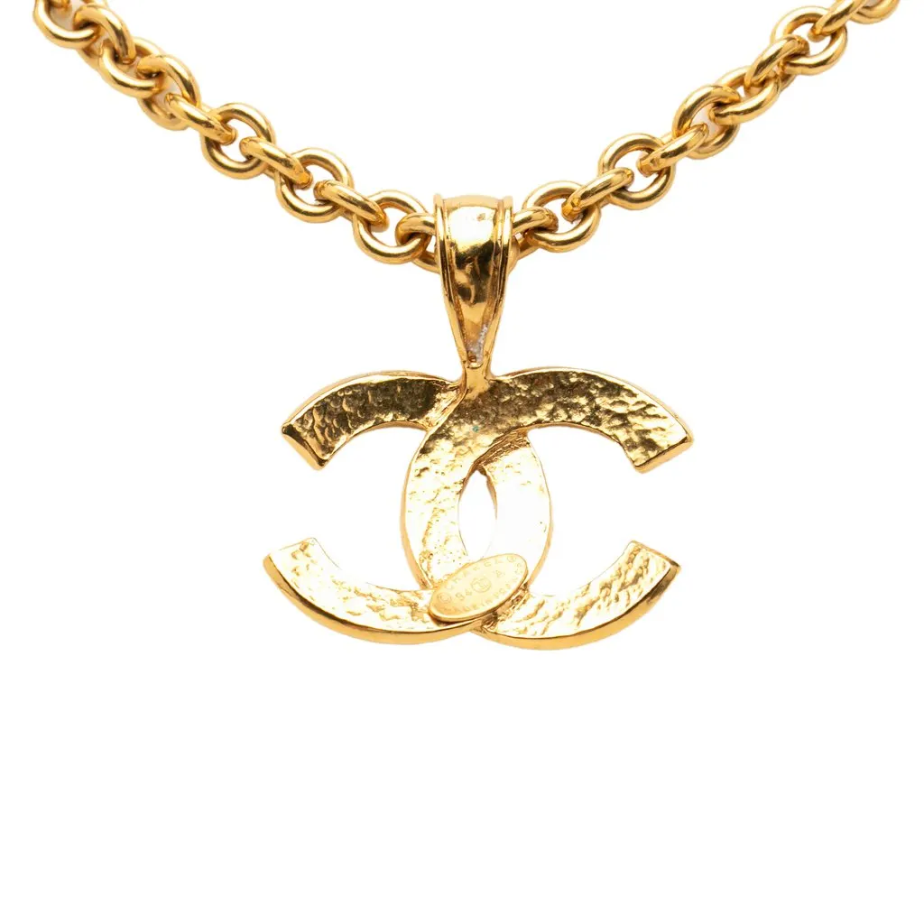 Chanel CC Gold Plated Pendant Necklace Gold Metal Very good - Back View