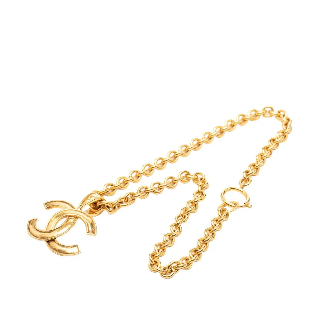 Chanel CC Gold Plated Pendant Necklace Gold Metal Very good - Box View