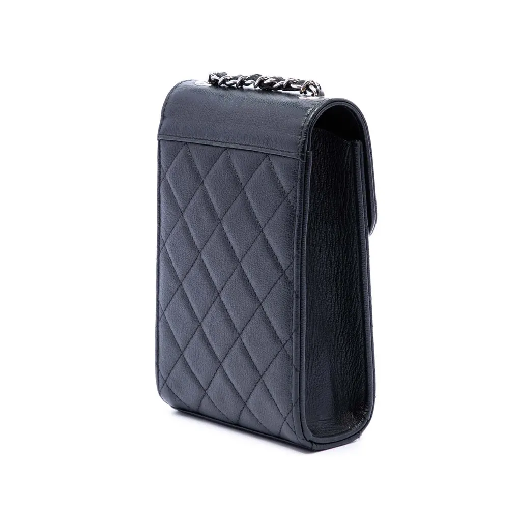 Chanel CC Quilted Caviar Phone Holder with Chain Black Leather Very good - Back View