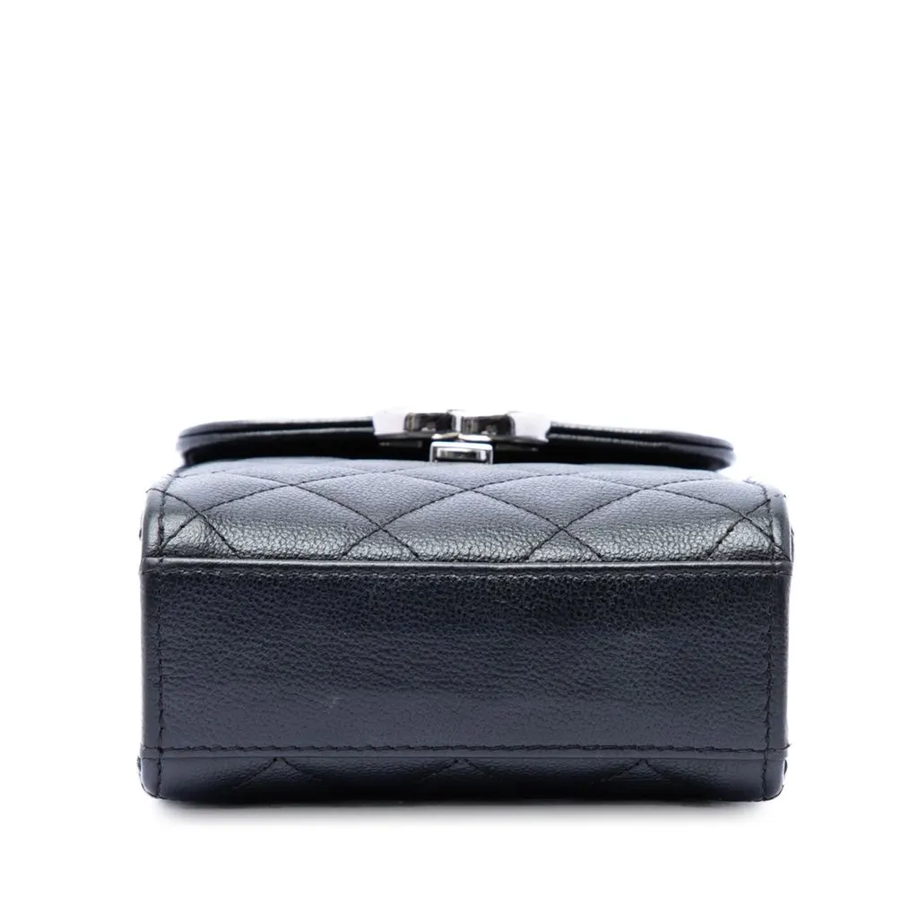 Chanel CC Quilted Caviar Phone Holder with Chain Black Leather Very good - Inside View