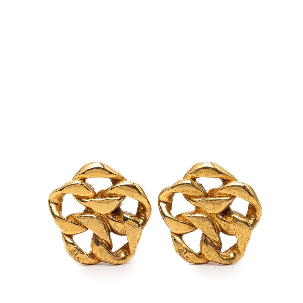 Chanel Gold Plated Chain Link Clip On Earrings Gold Metal Very good - Front View