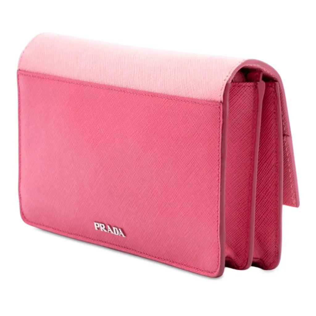 Prada Bicolor Saffiano Turn Lock Wallet on Strap Pink Leather Very good - Back View