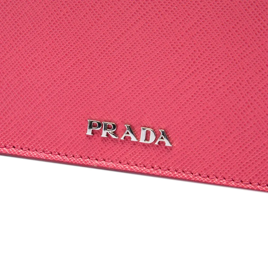 Prada Bicolor Saffiano Turn Lock Wallet on Strap Pink Leather Very good - Box View