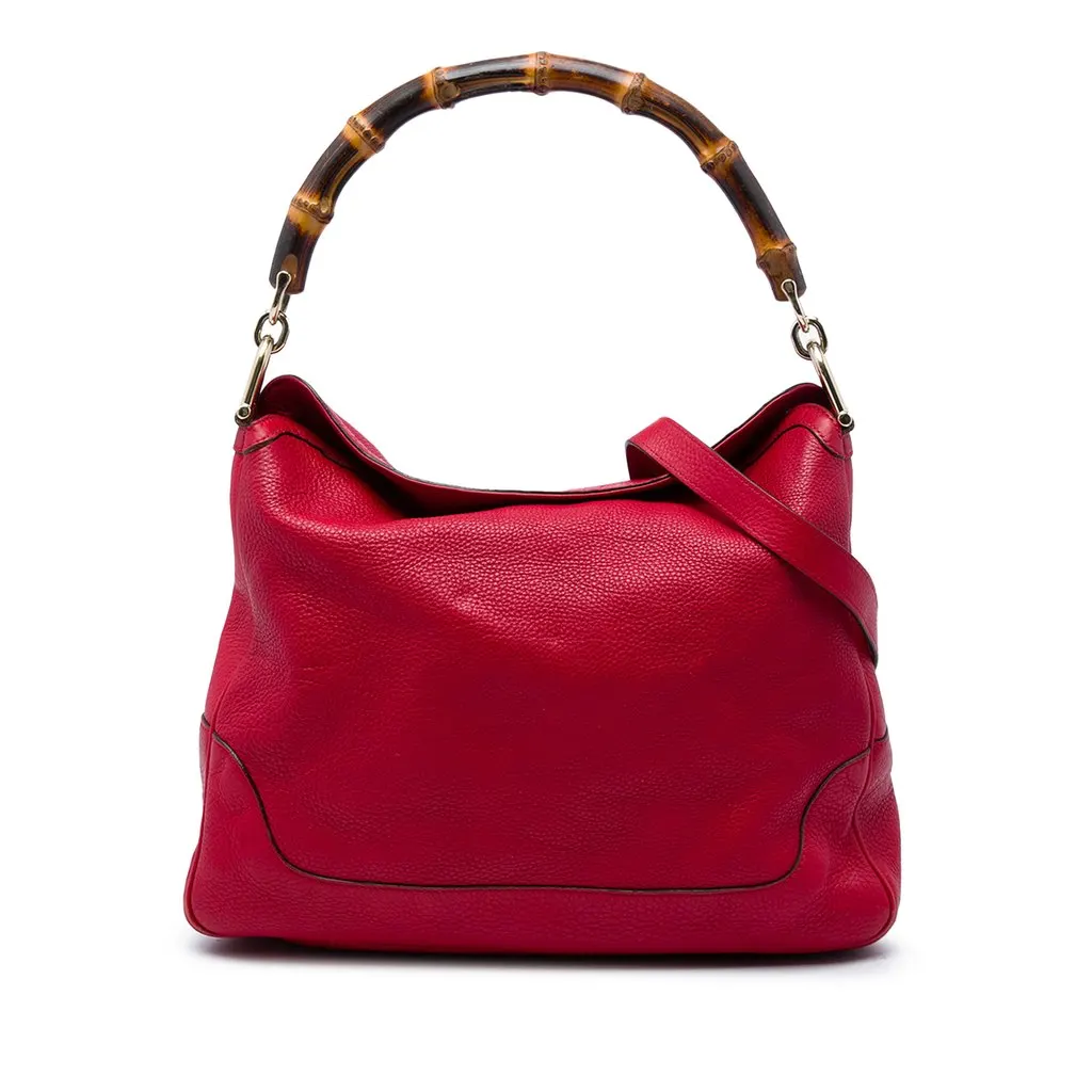 Gucci Calfskin Bamboo Diana Satchel Red Leather Very good - Front View