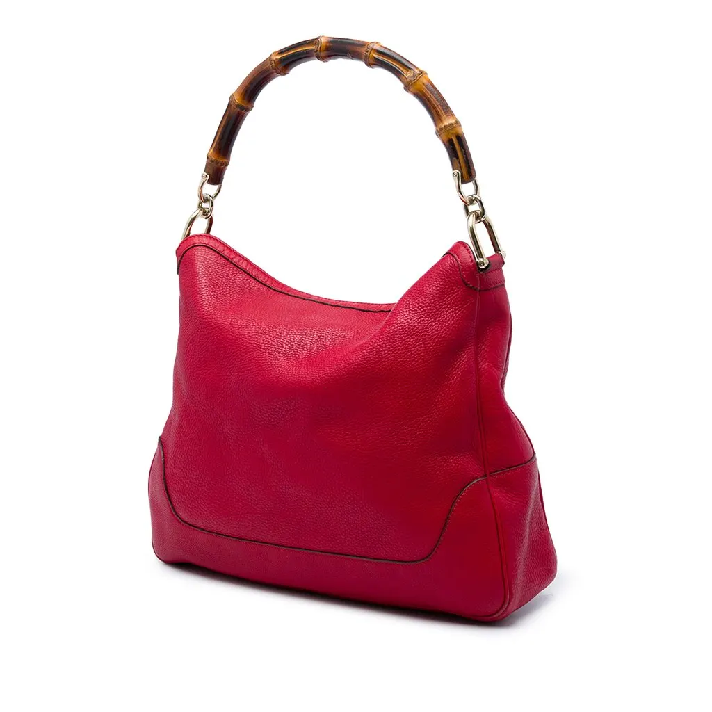Gucci Calfskin Bamboo Diana Satchel Red Leather Very good - Back View