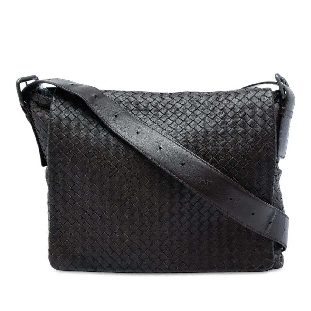 Bottega Veneta Nappa Intrecciato Flap Crossbody Brown Leather Very good - Front View