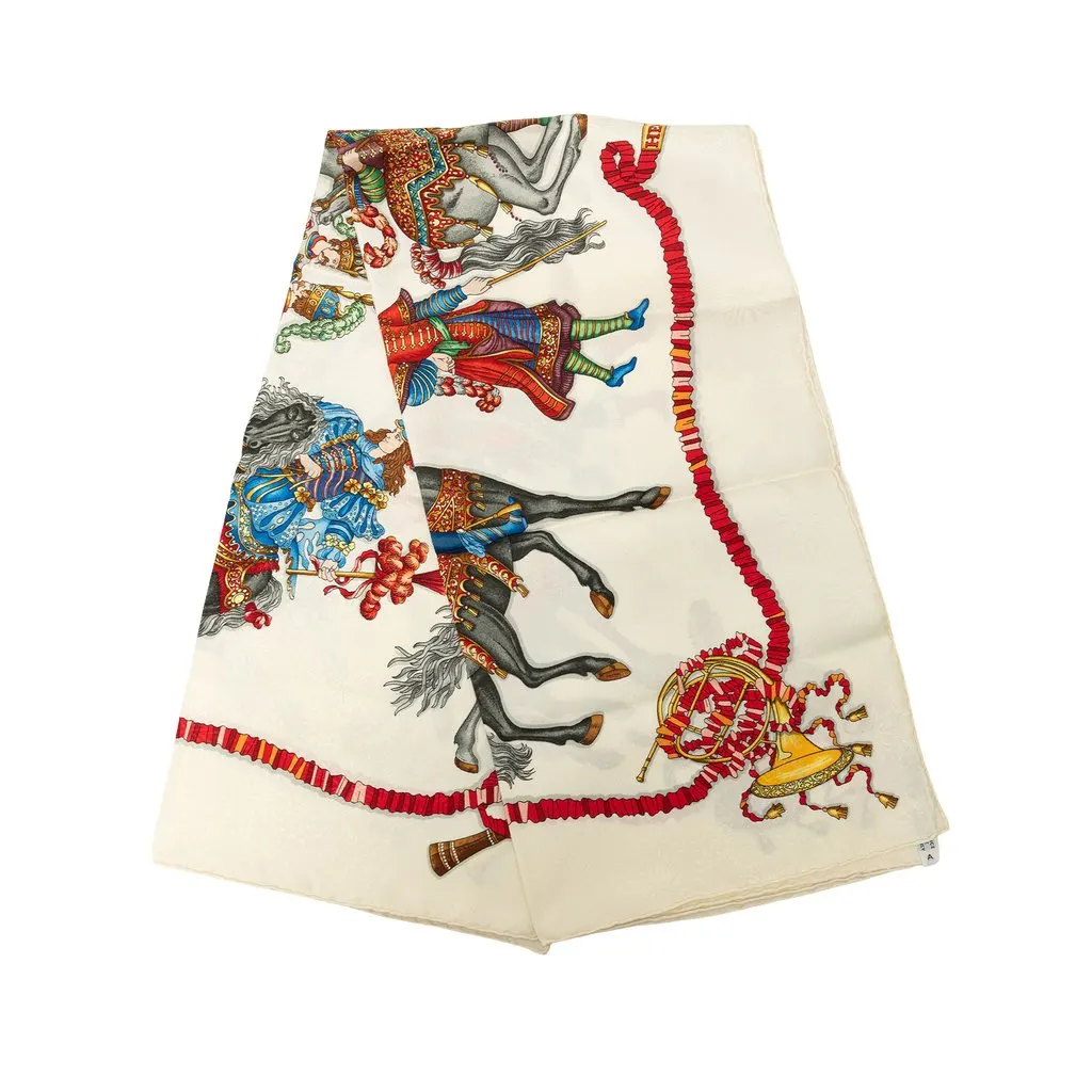 Hermès Les Fetes Du Roi Soleil Silk Scarf 90 White Very good - Front View