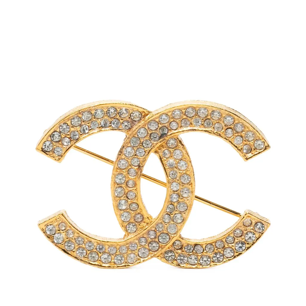 Chanel CC Gold Plated Strass Brooch