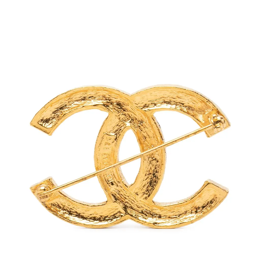 Chanel CC Gold Plated Strass Brooch Gold Metal Very good - Back View