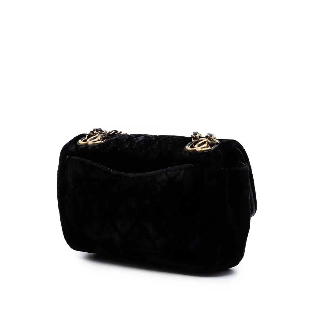 Chanel Small Quilted Velvet CC Eyelet Flap Black Very good - Back View