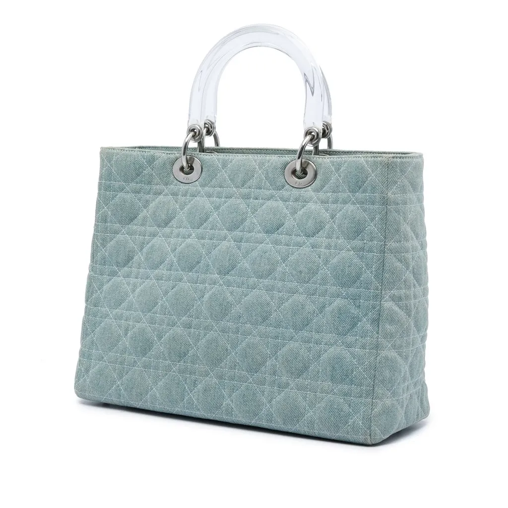 Dior Large Denim Cannage Acrylic Handles Lady Dior Blue Very good - Back View