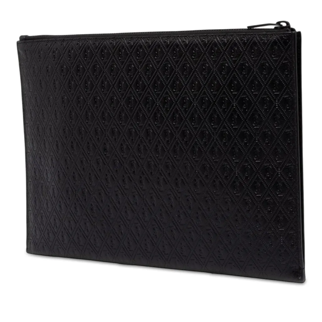 Saint Laurent Leather Monogram Allover Tablet Case Black Leather Very good - Back View