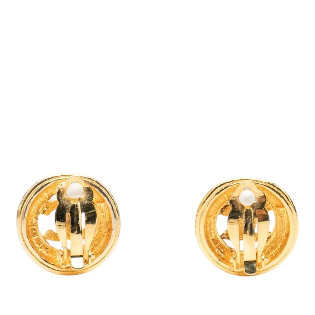 Chanel CC Gold Plated Sunburst Round Clip On Earrings Gold Metal Very good - Back View
