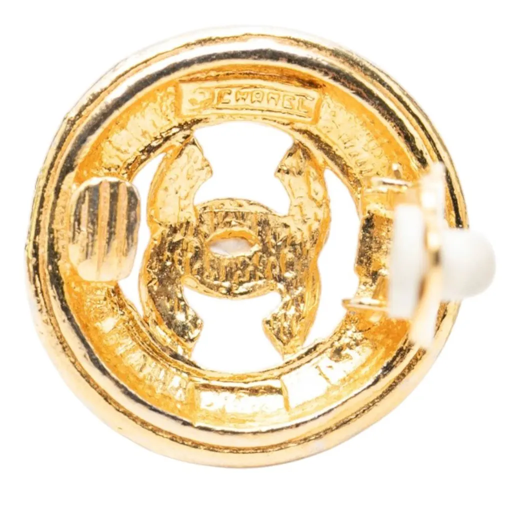 Chanel CC Gold Plated Sunburst Round Clip On Earrings Gold Metal Very good - Inside View