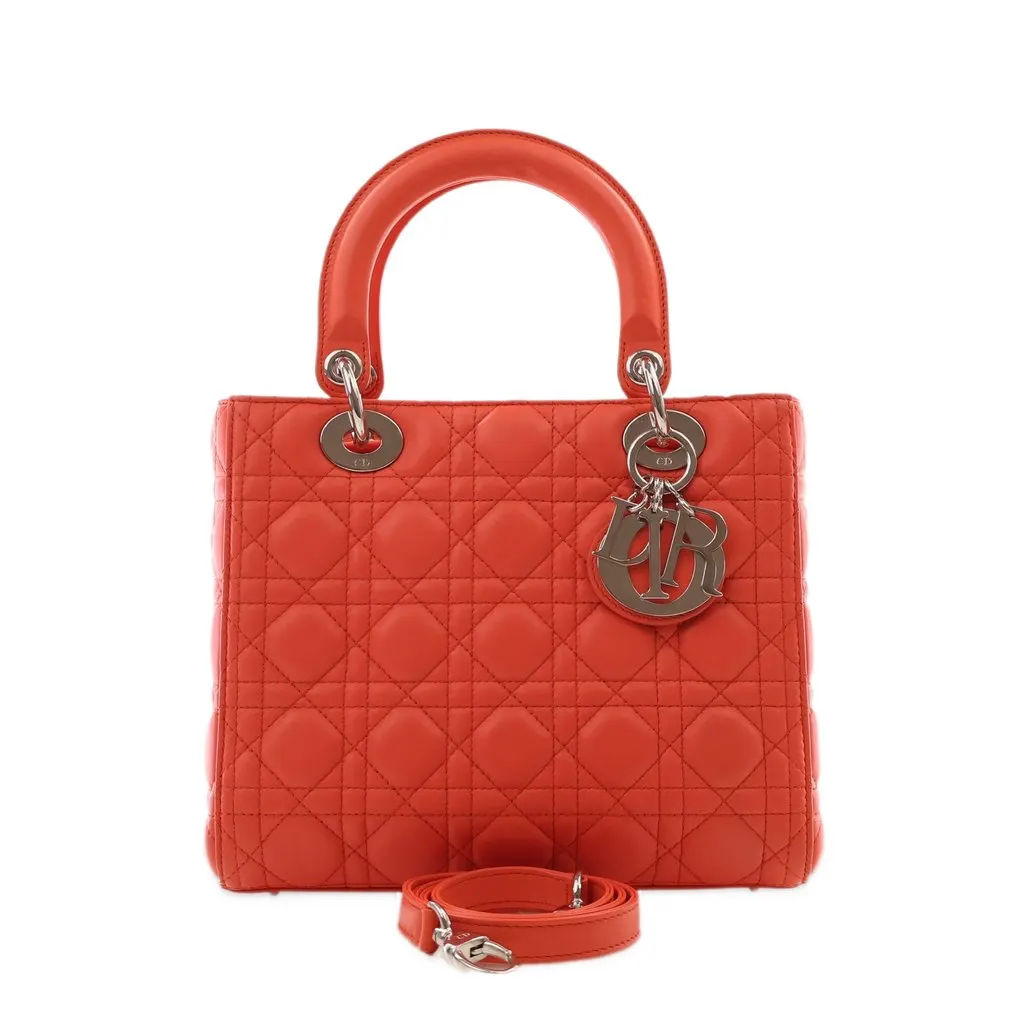 Dior Medium Lambskin Cannage Lady Dior Orange Leather Very good - Front View
