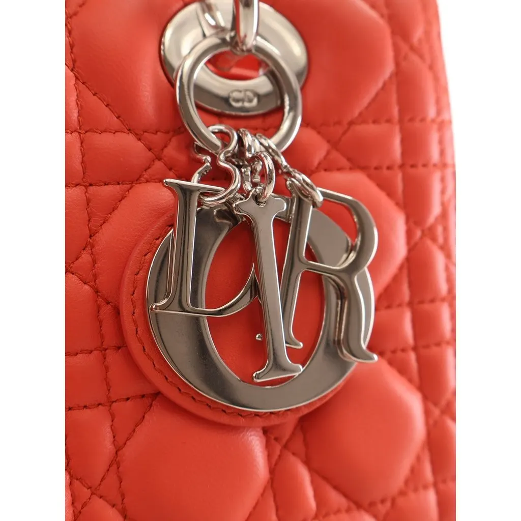 Dior Medium Lambskin Cannage Lady Dior Orange Leather Very good - Box View