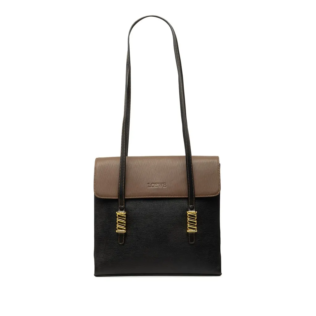 Loewe Bicolor Leather Velazquez Twist Shoulder Bag Black Leather Very good - Front View
