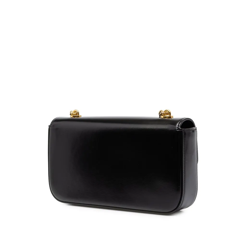 Celine Shiny Calfskin Triomphe Claude Shoulder Bag Black Leather Good - Back View