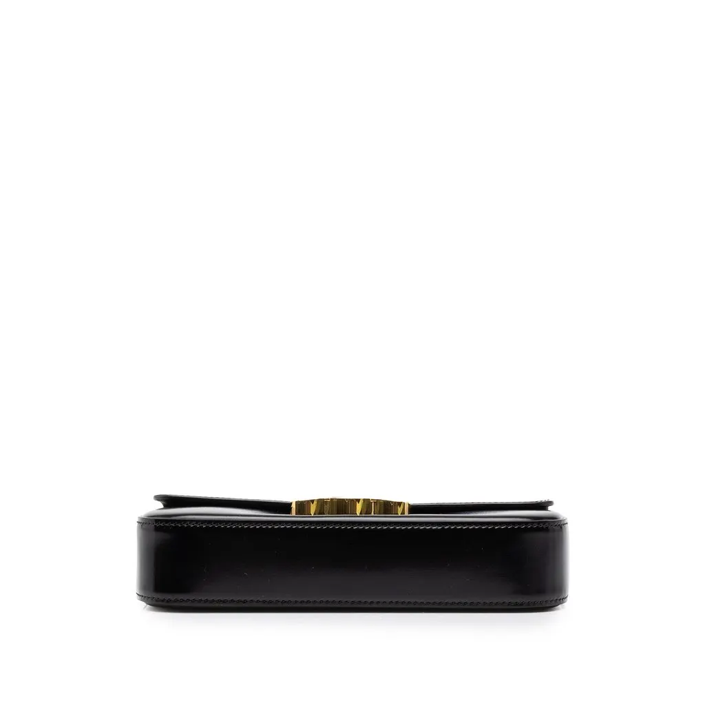 Celine Shiny Calfskin Triomphe Claude Shoulder Bag Black Leather Good - Inside View
