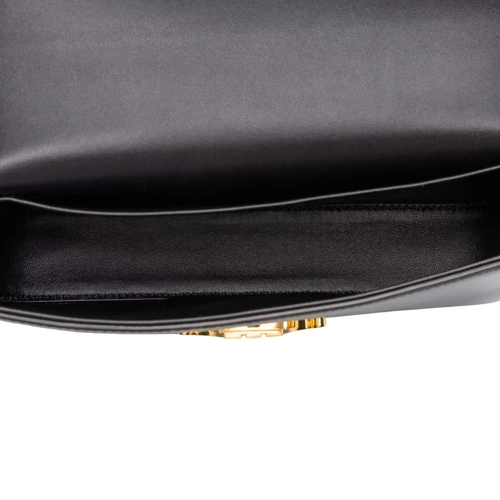 Celine Shiny Calfskin Triomphe Claude Shoulder Bag Black Leather Good - Model View