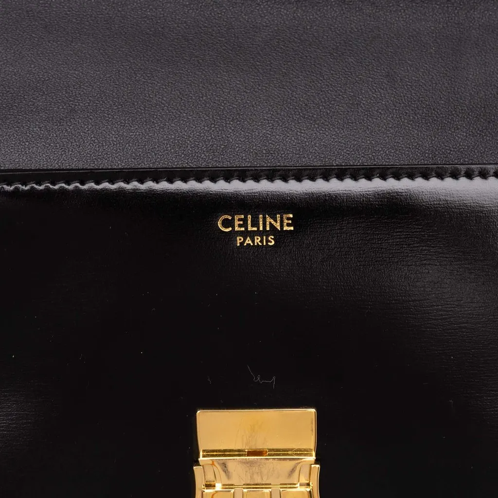 Celine Shiny Calfskin Triomphe Claude Shoulder Bag Black Leather Good - Box View