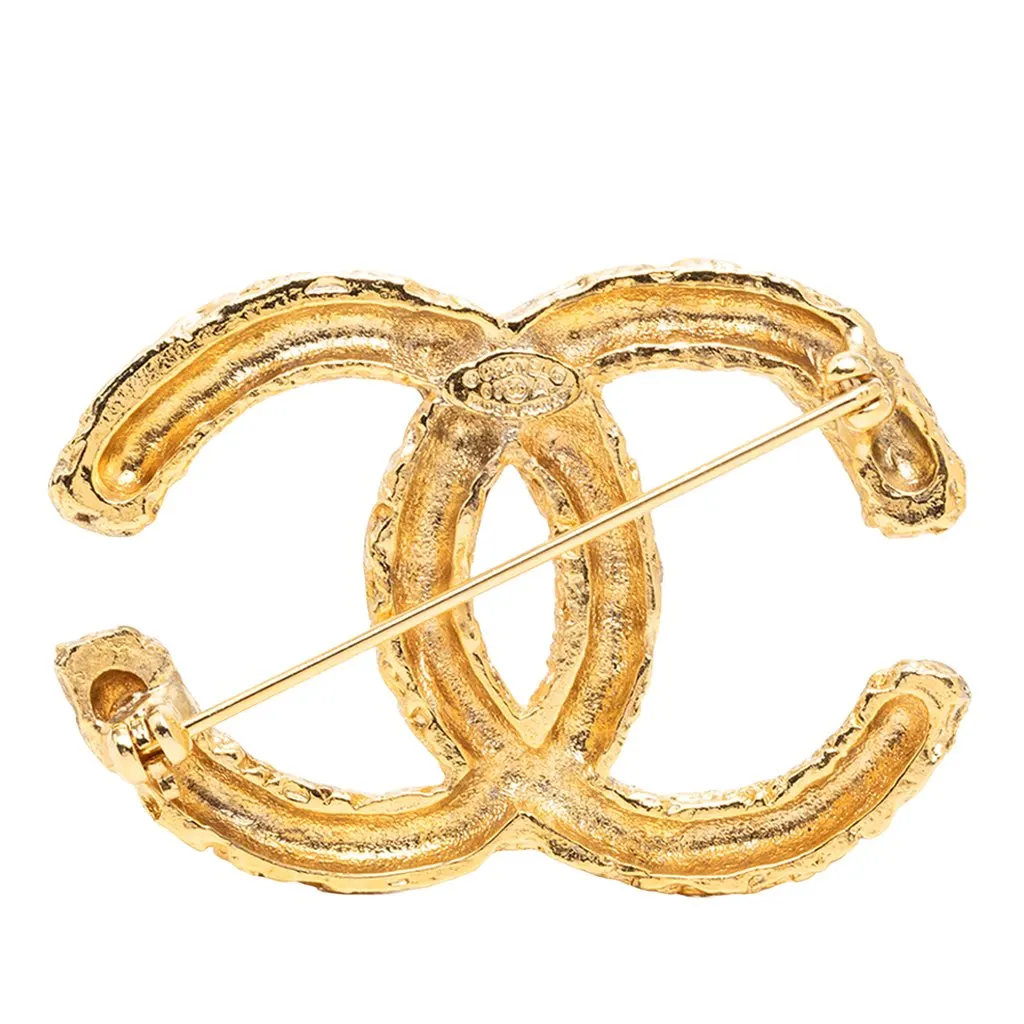 Chanel CC Gold Plated Baroque Embossed Brooch Gold Metal Very good - Back View