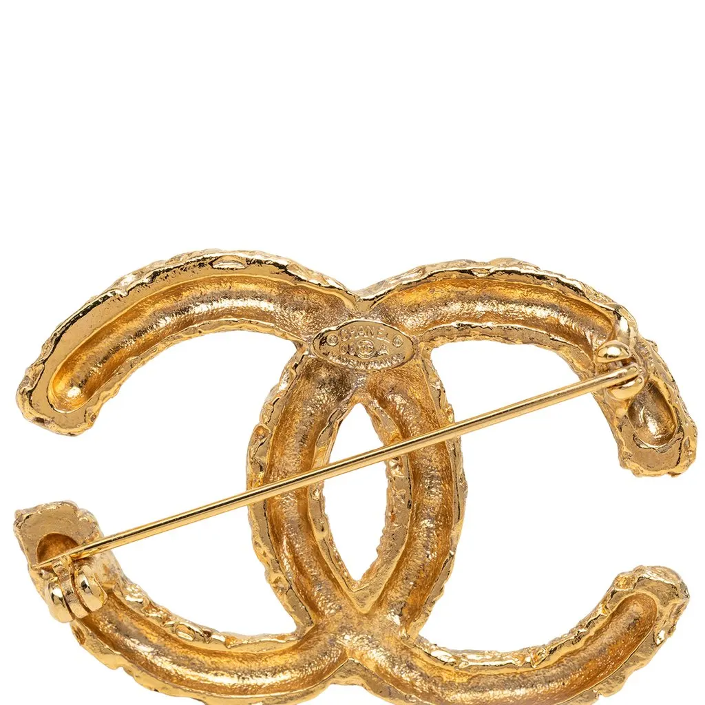 Chanel CC Gold Plated Baroque Embossed Brooch Gold Metal Very good - Inside View