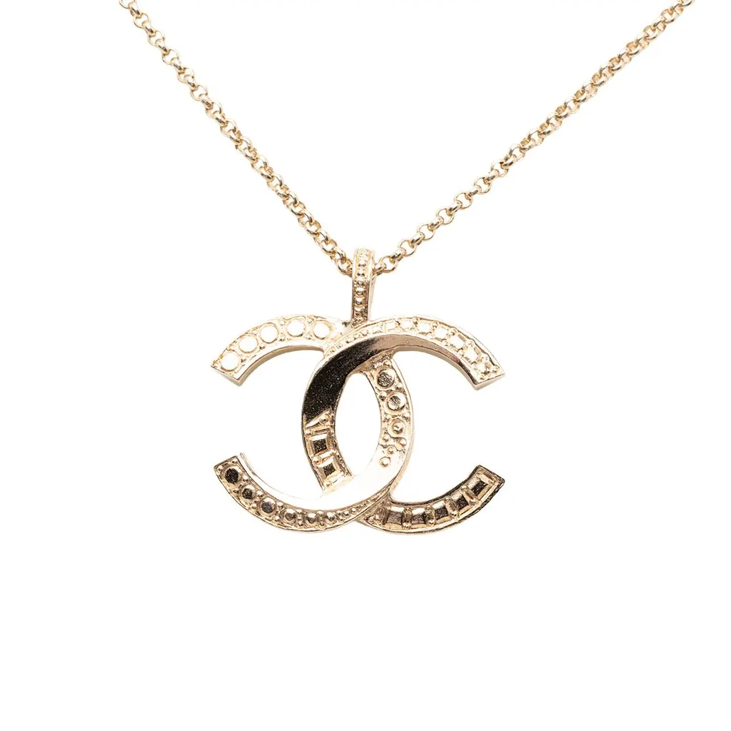 Chanel CC Gold Plated Strass Pendant Necklace Gold Metal Very good - Back View