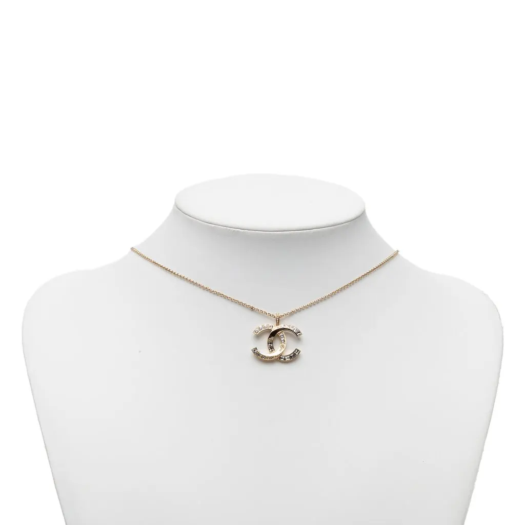 Chanel CC Gold Plated Strass Pendant Necklace Gold Metal Very good - Box View