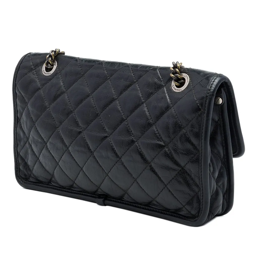 Chanel Medium Quilted Calfskin French Riviera Flap Black Leather Good - Back View