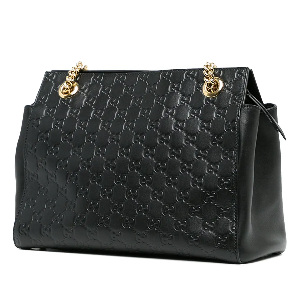 Gucci Medium Guccissima Soft Shoulder Bag Black Leather Very good - Back View