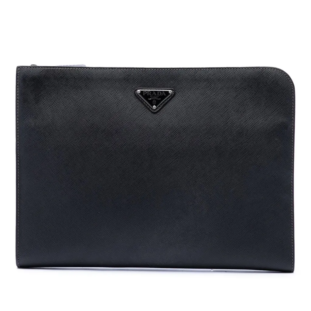 Prada Saffiano Document Holder Black Leather Very good - Front View