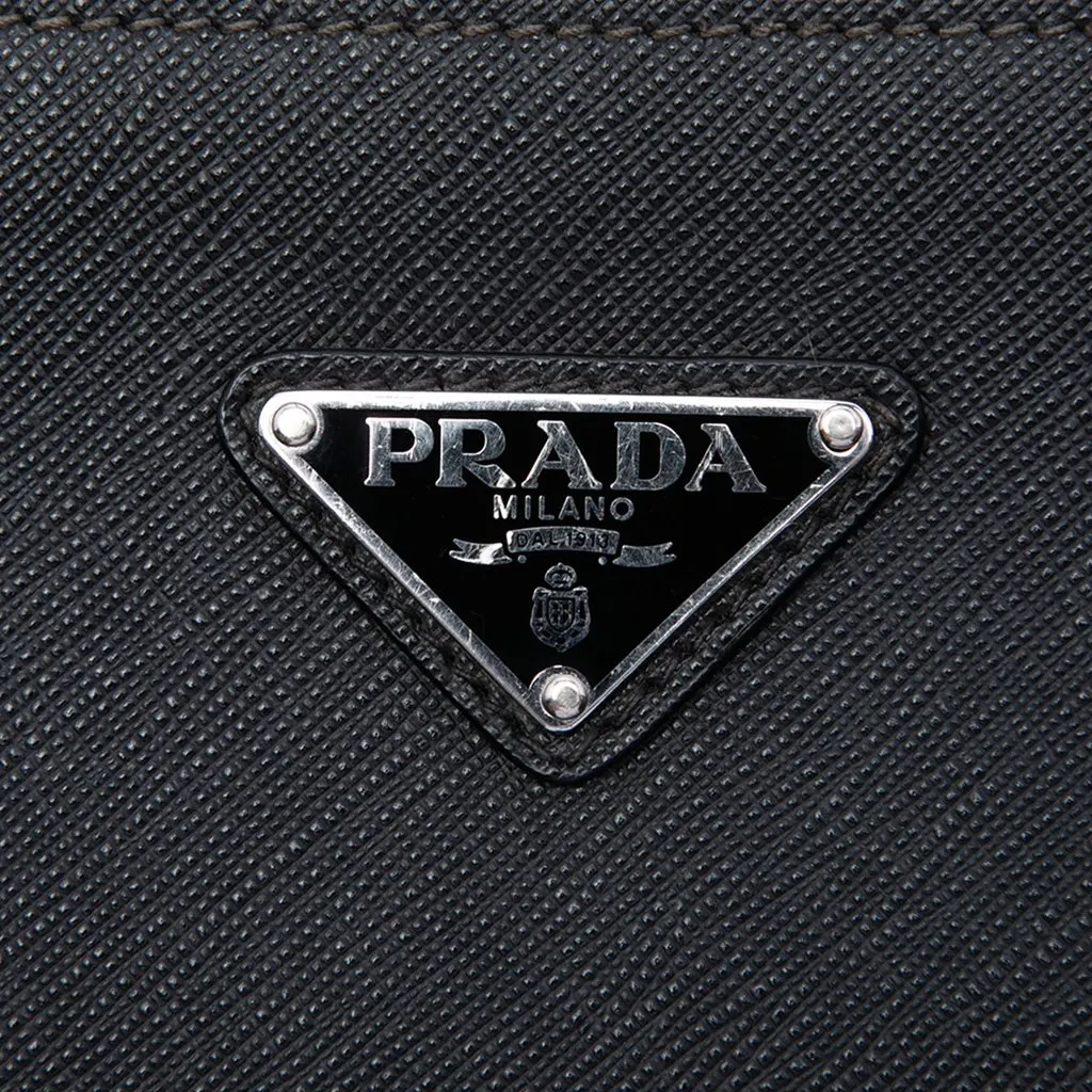 Prada Saffiano Document Holder Black Leather Very good - Box View